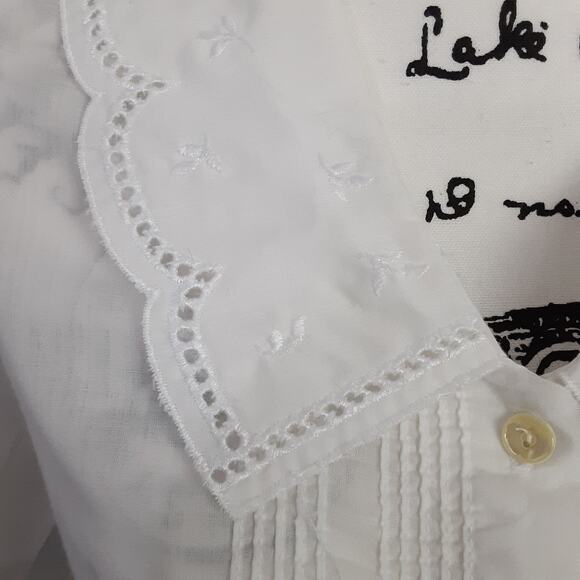 Vintage 80s Lace Collar Sailor White Button Up Shirt Shoulder Pads Edwardian - Picture 4 of 11